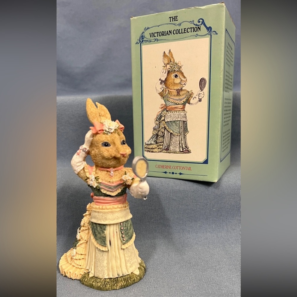 1994 The Victorian Collection Catherine CottonTail Rabbit Figurine with Mirror